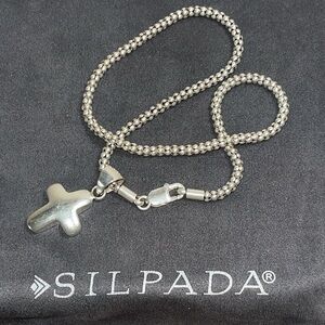 Silpada Sterling Silver Popcorn Necklace with Cross Pendant 19g